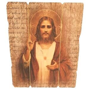 Fratelli Bonella Made in Italy Sacred Heart of Jesus Icon Wooden Wall Plaque